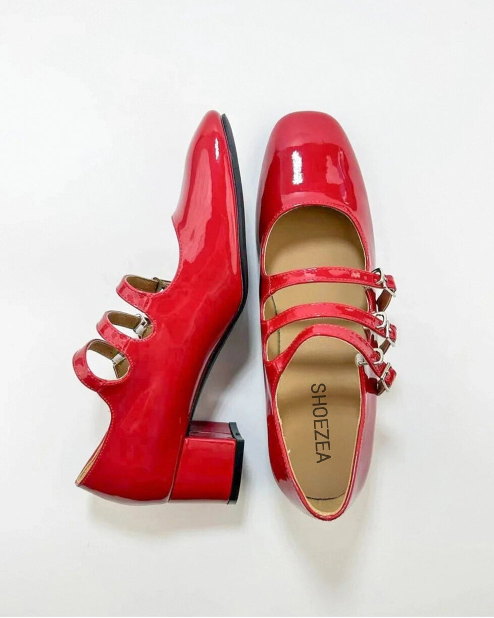 Three Buckle Heeled Mary Janes