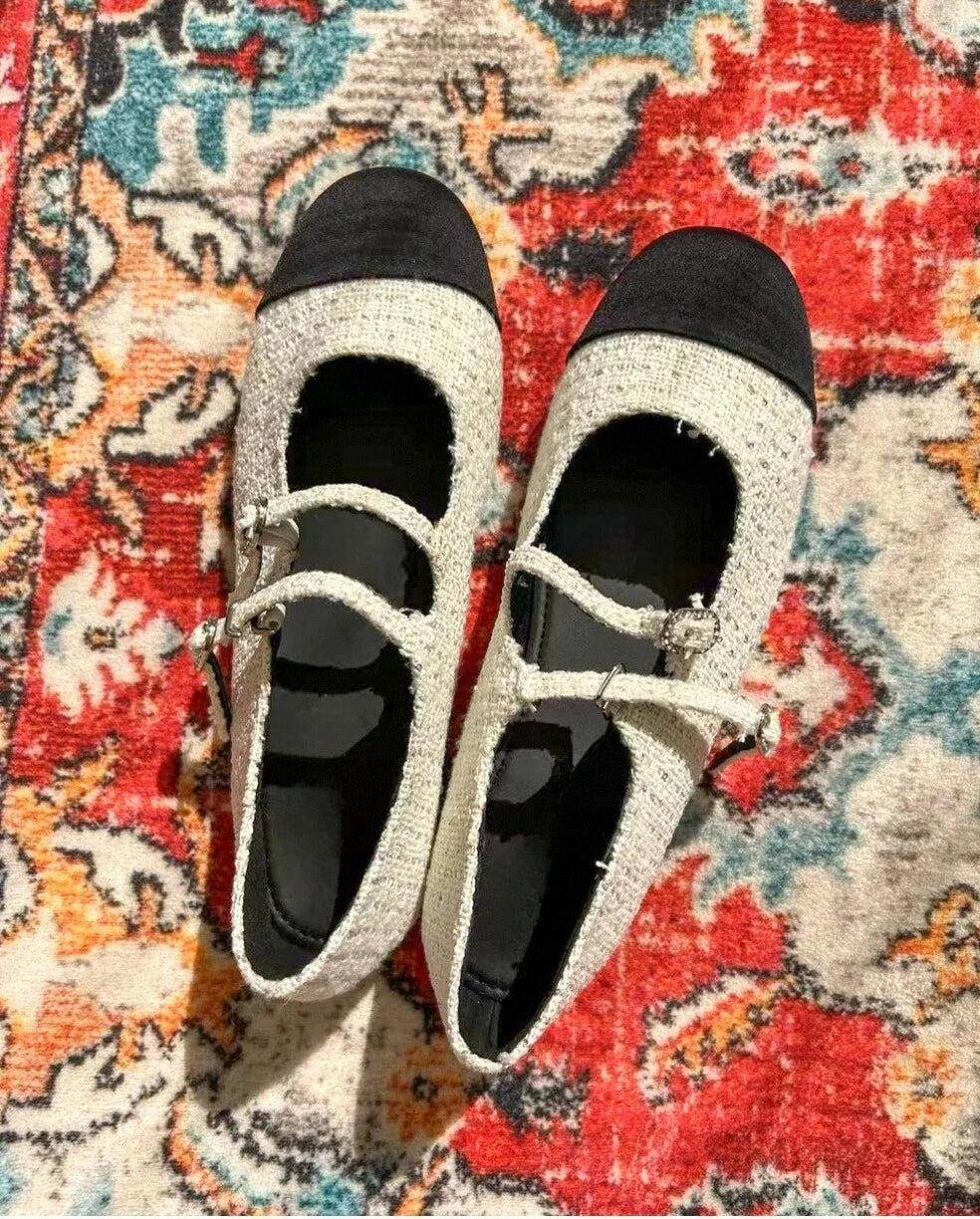 Color Block Double Straps Flats