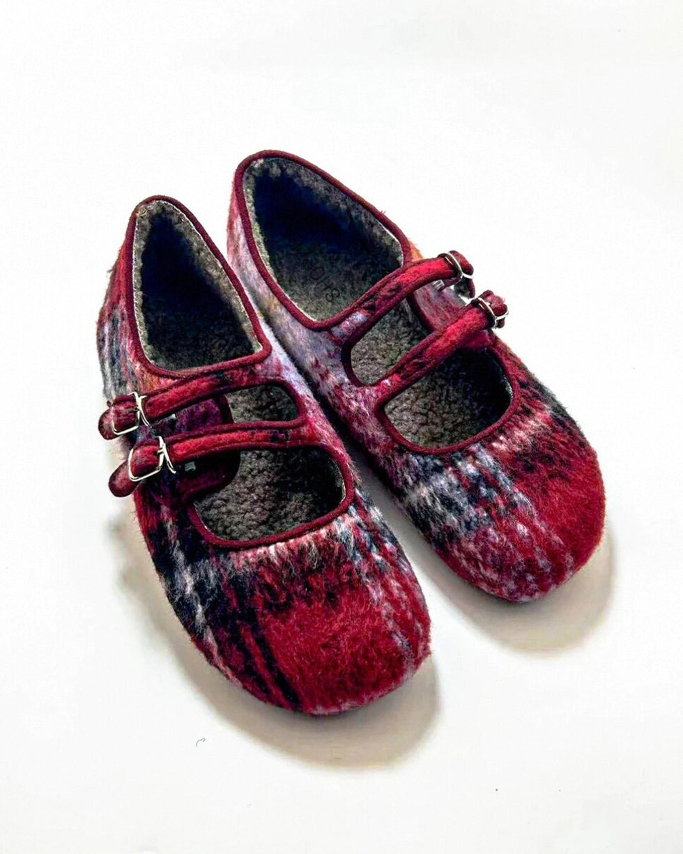 Faux Fur Lattice Double Straps Flats