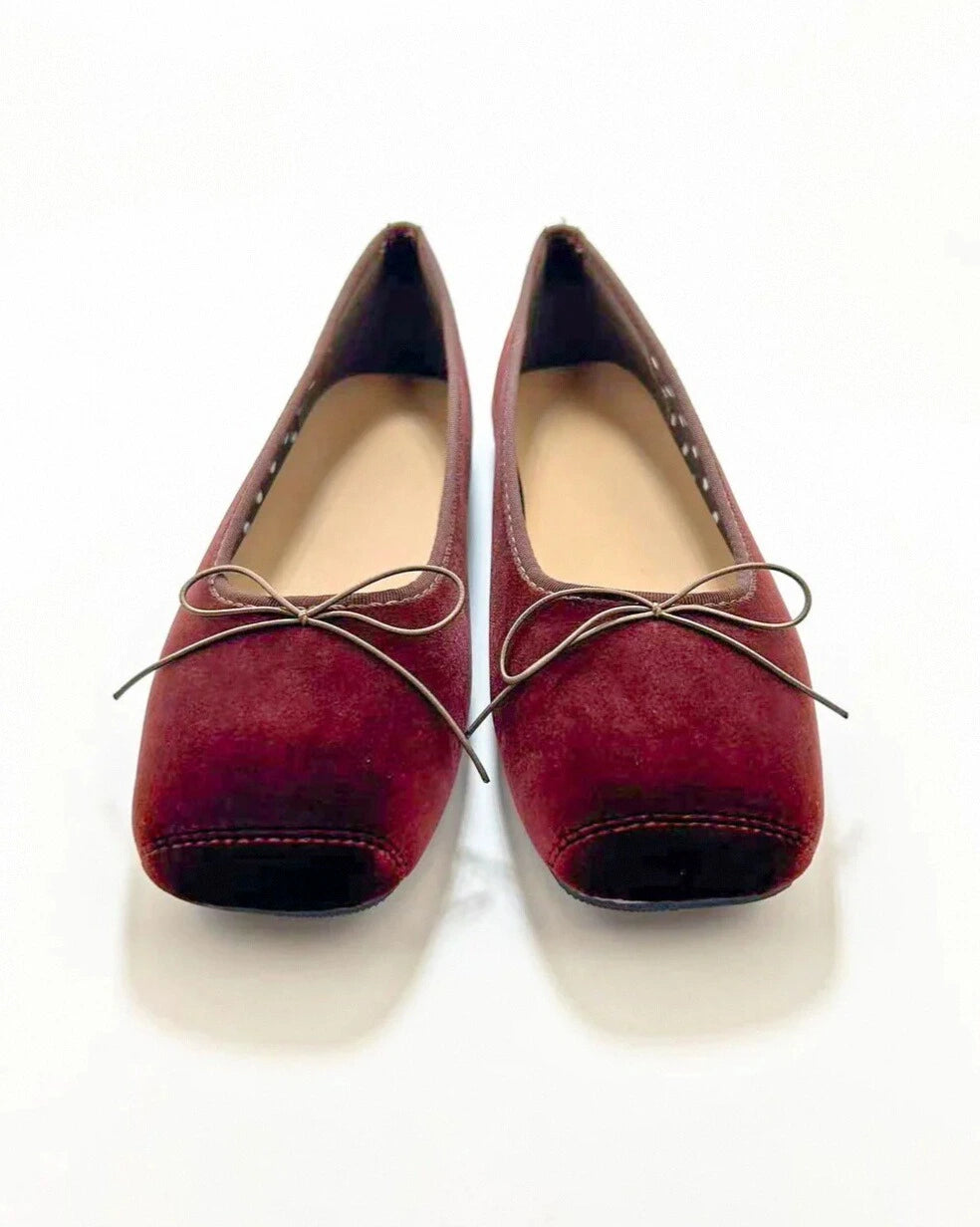 Suede Plain Toe Ballet Flats