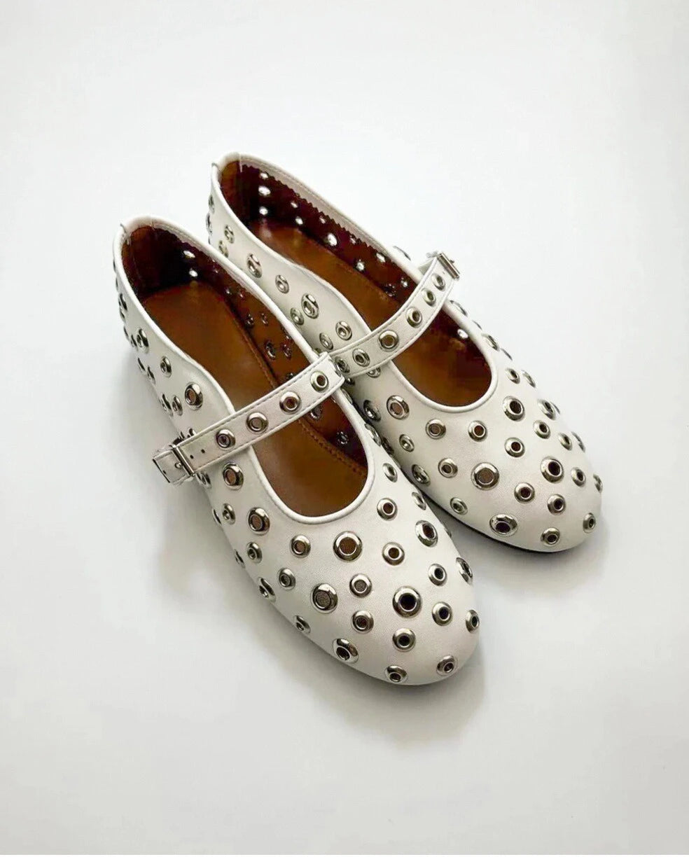 Hollow Out Studs Ballet Flats