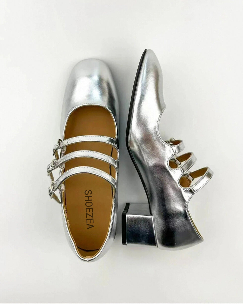 Three Buckle Heeled Mary Janes