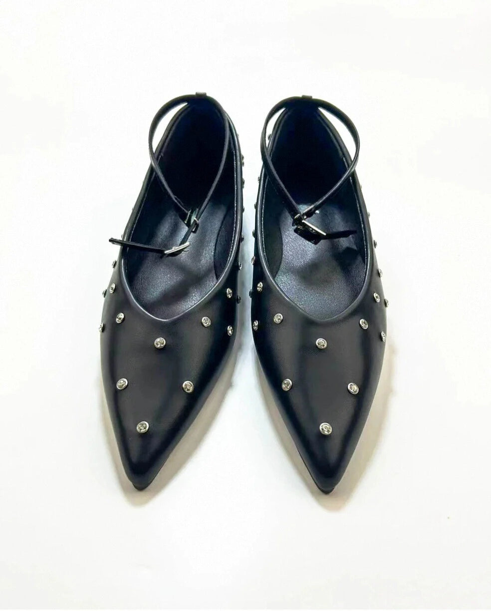 Studded Point Toe Ballet Flats