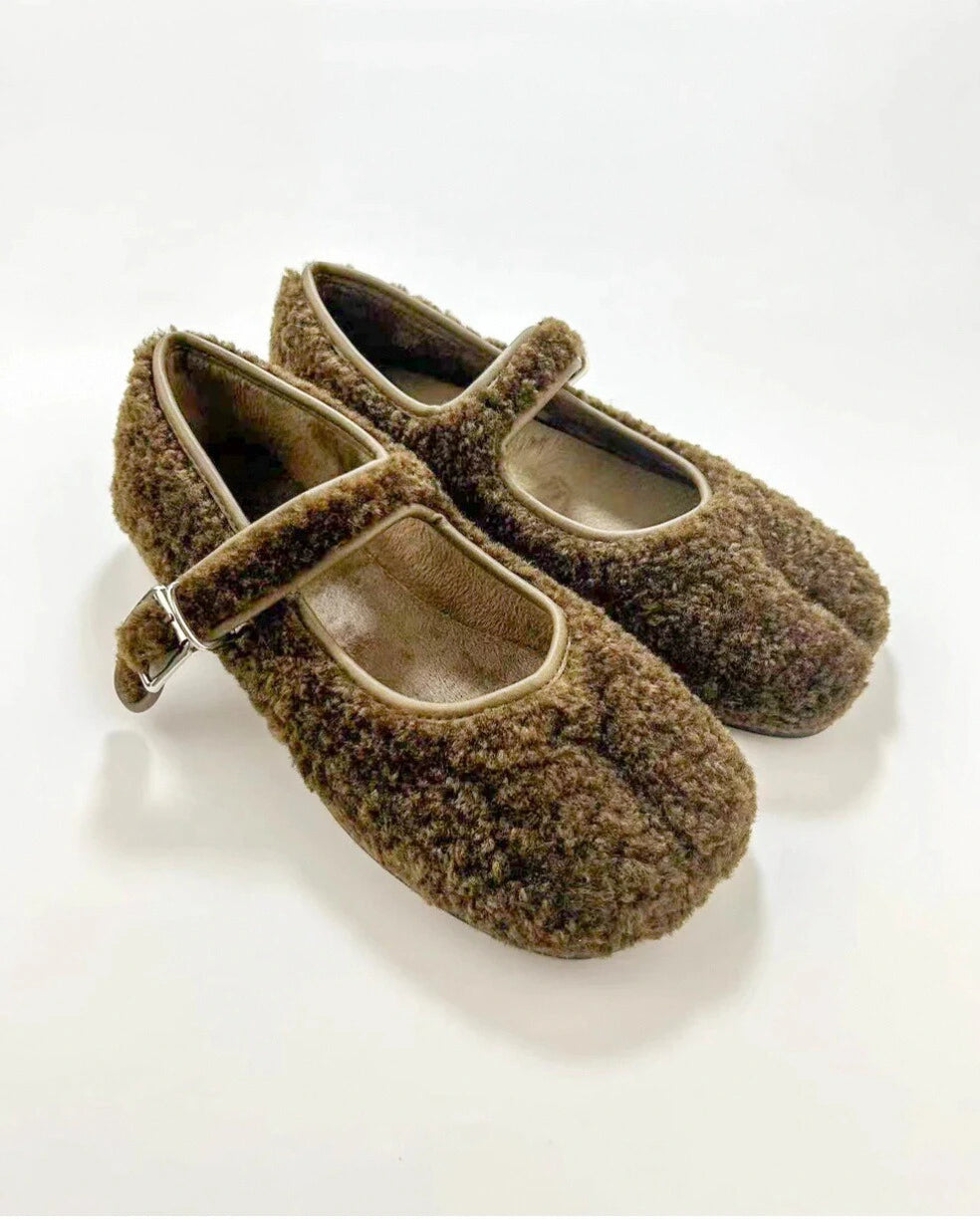 Faux Plush Tabi Mary Jane Flats