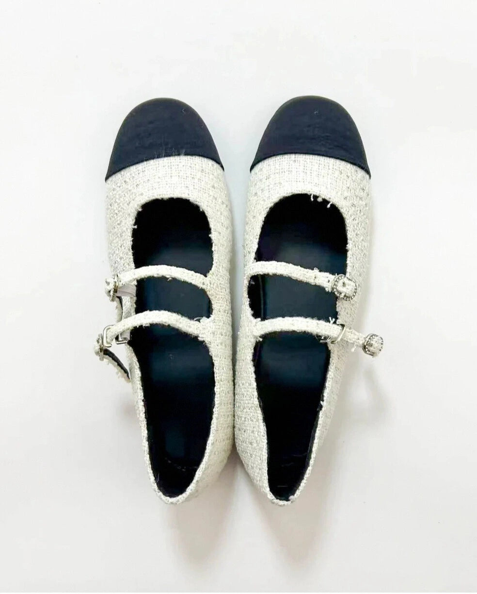 Color Block Double Straps Flats