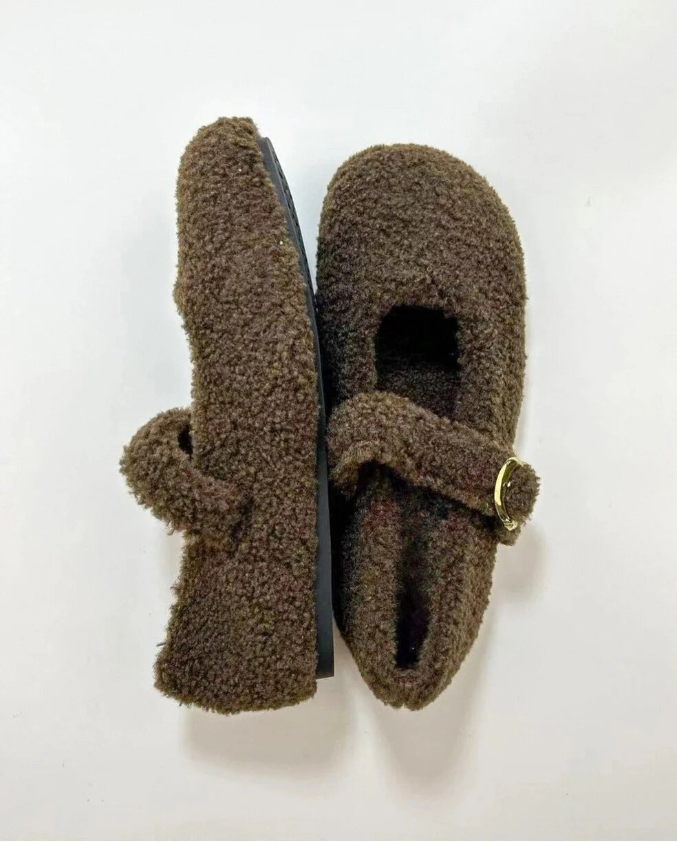 Faux Fur Mary Jane Flats