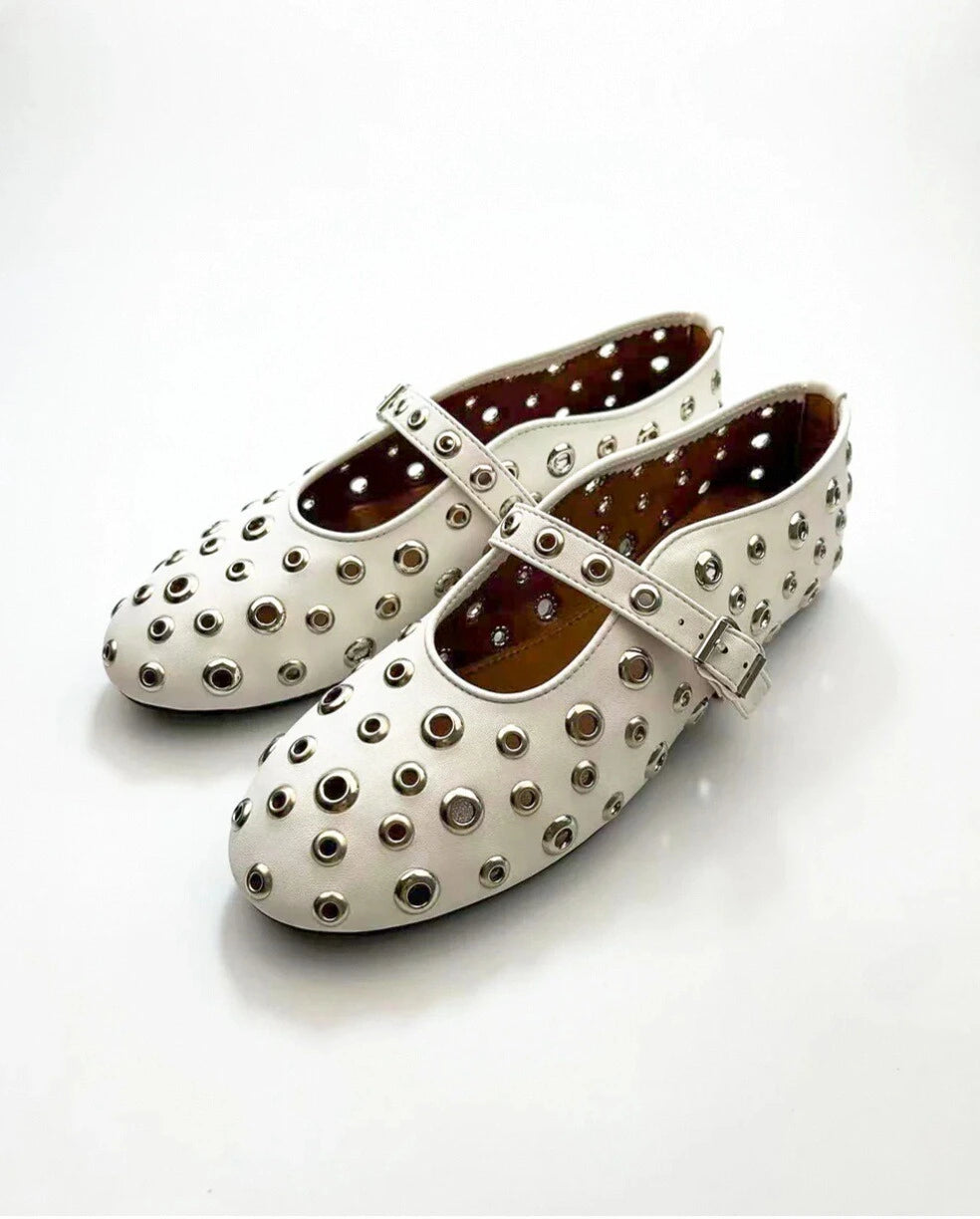 Hollow Out Studs Ballet Flats