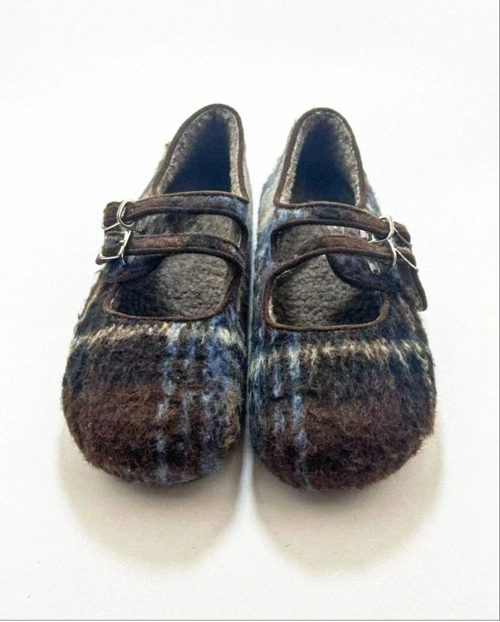 Faux Fur Lattice Double Straps Flats