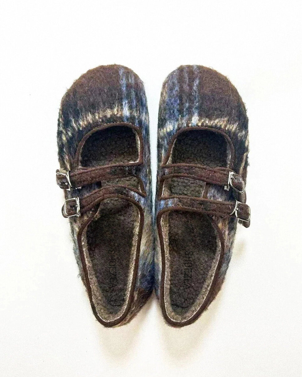 Faux Fur Lattice Double Straps Flats