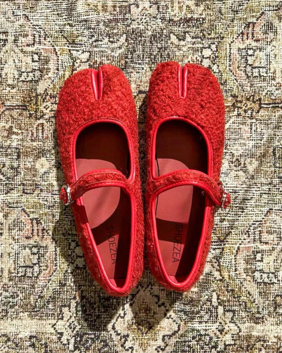 Faux Plush Tabi Mary Janes