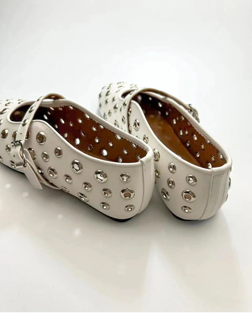 Hollow Out Studs Ballet Flats