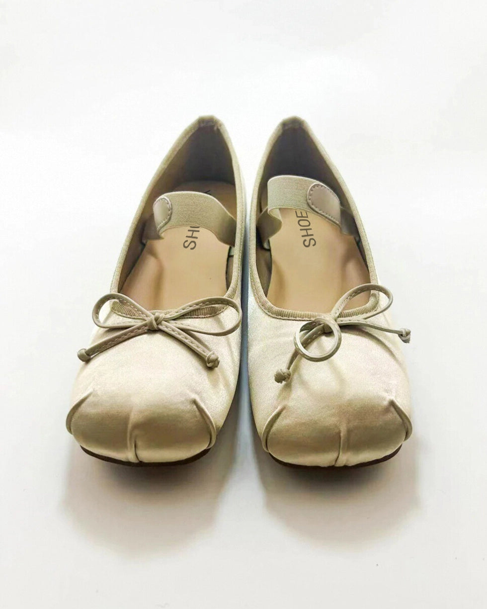 Satin Bow Tie Ballet Flats