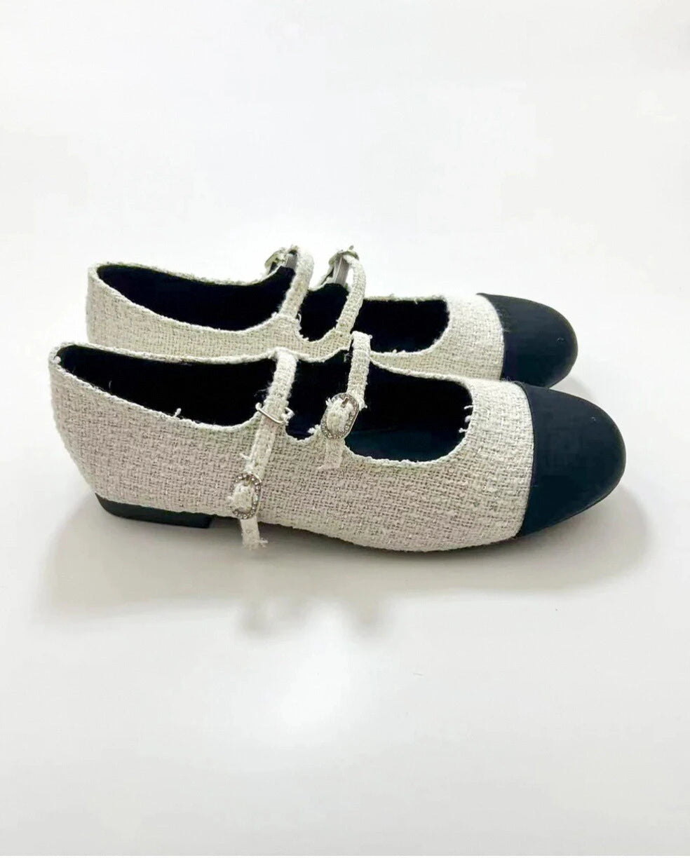 Color Block Double Straps Flats