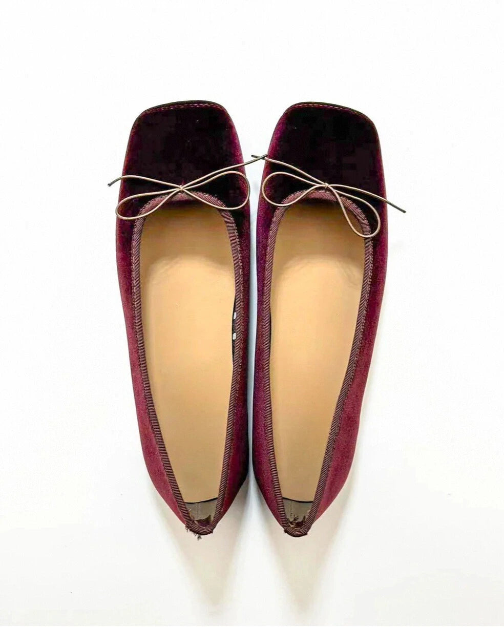 Suede Plain Toe Ballet Flats