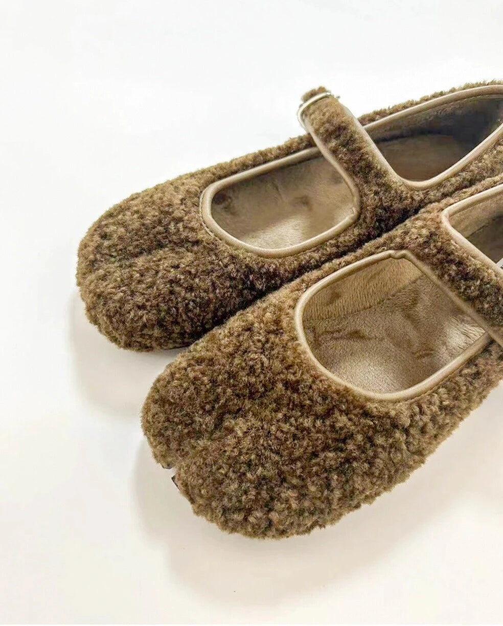 Faux Plush Tabi Mary Jane Flats