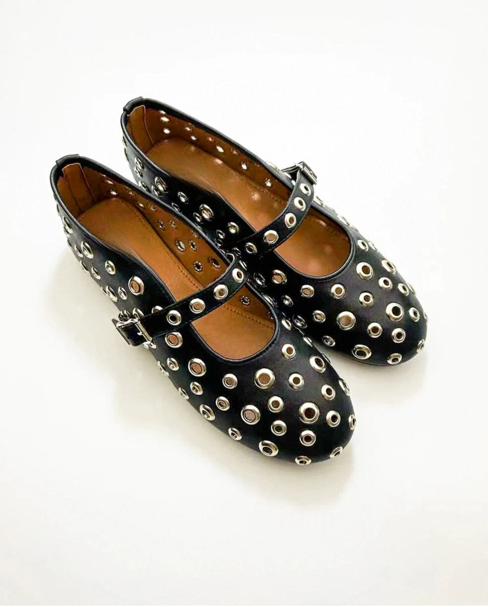Hollow Out Studs Ballet Flats