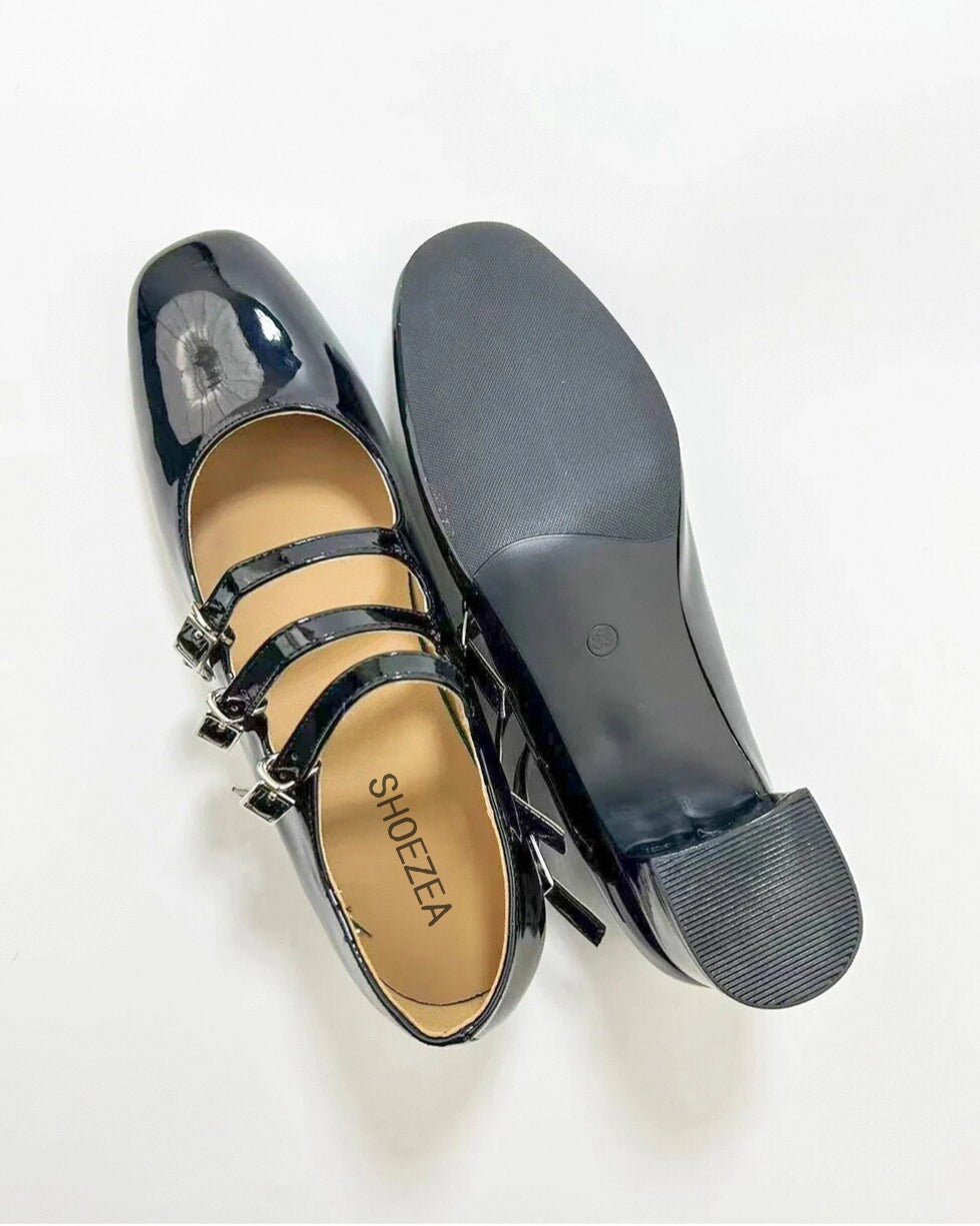 Three Buckle Heeled Mary Janes