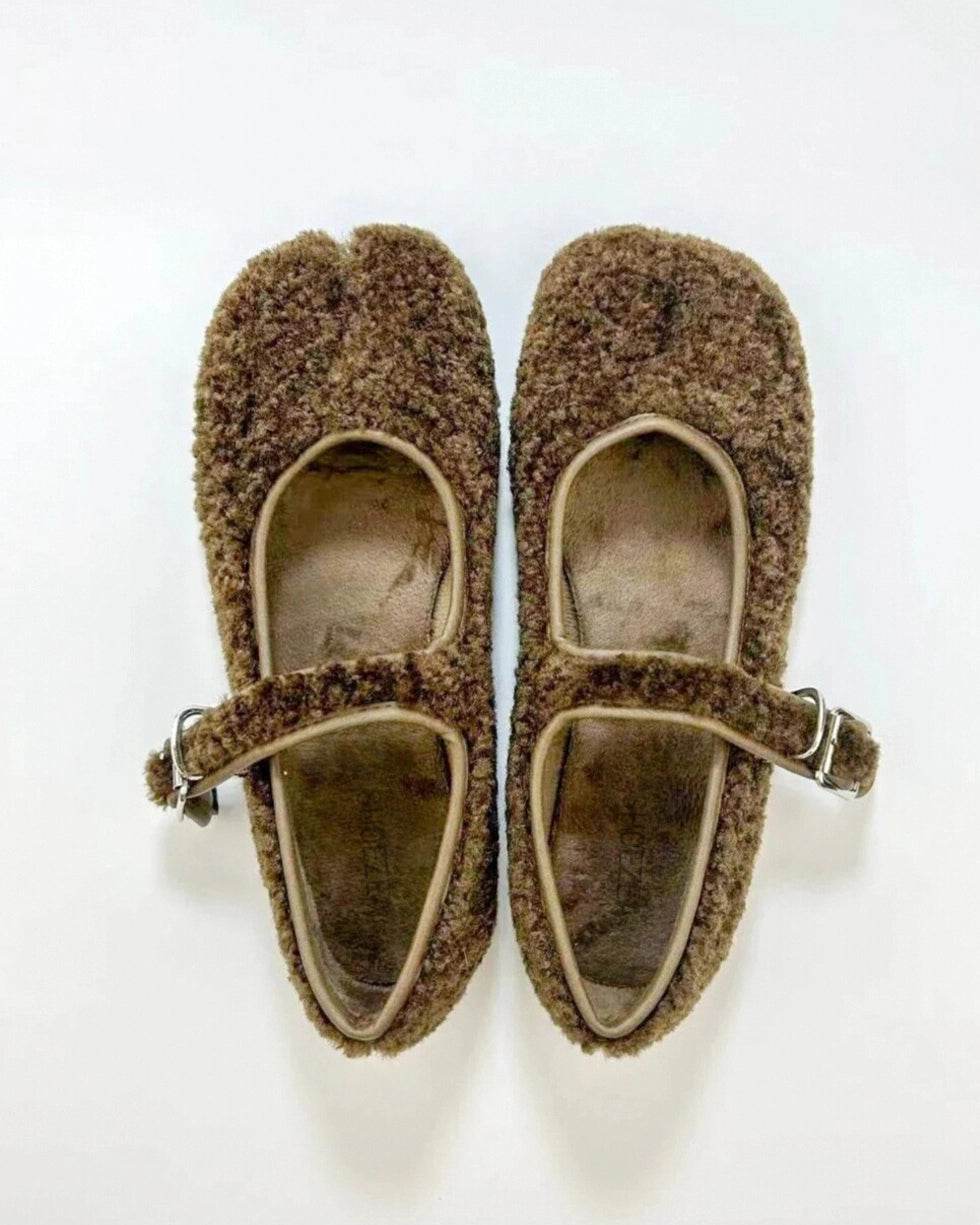 Faux Plush Tabi Mary Jane Flats