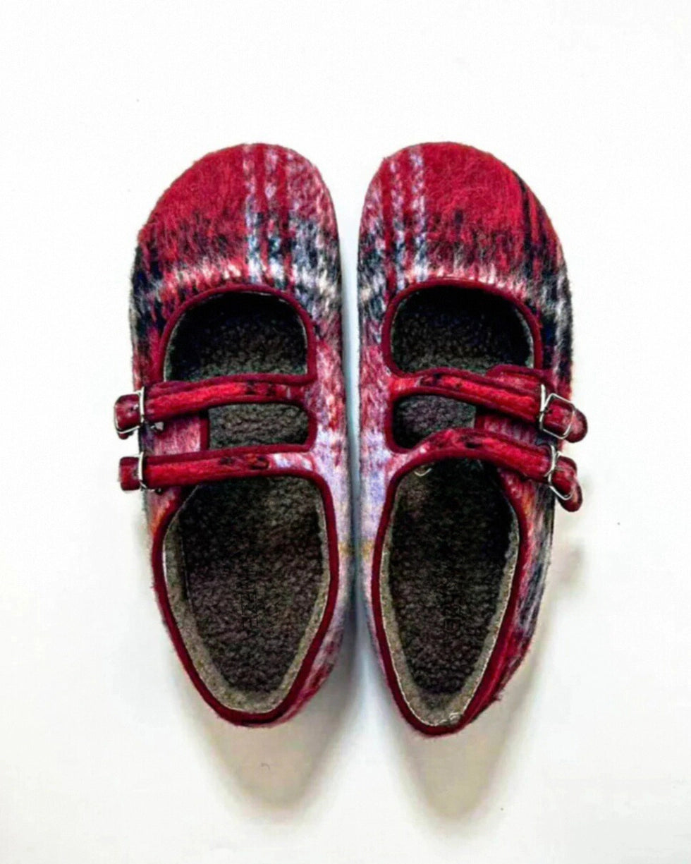 Faux Fur Lattice Double Straps Flats