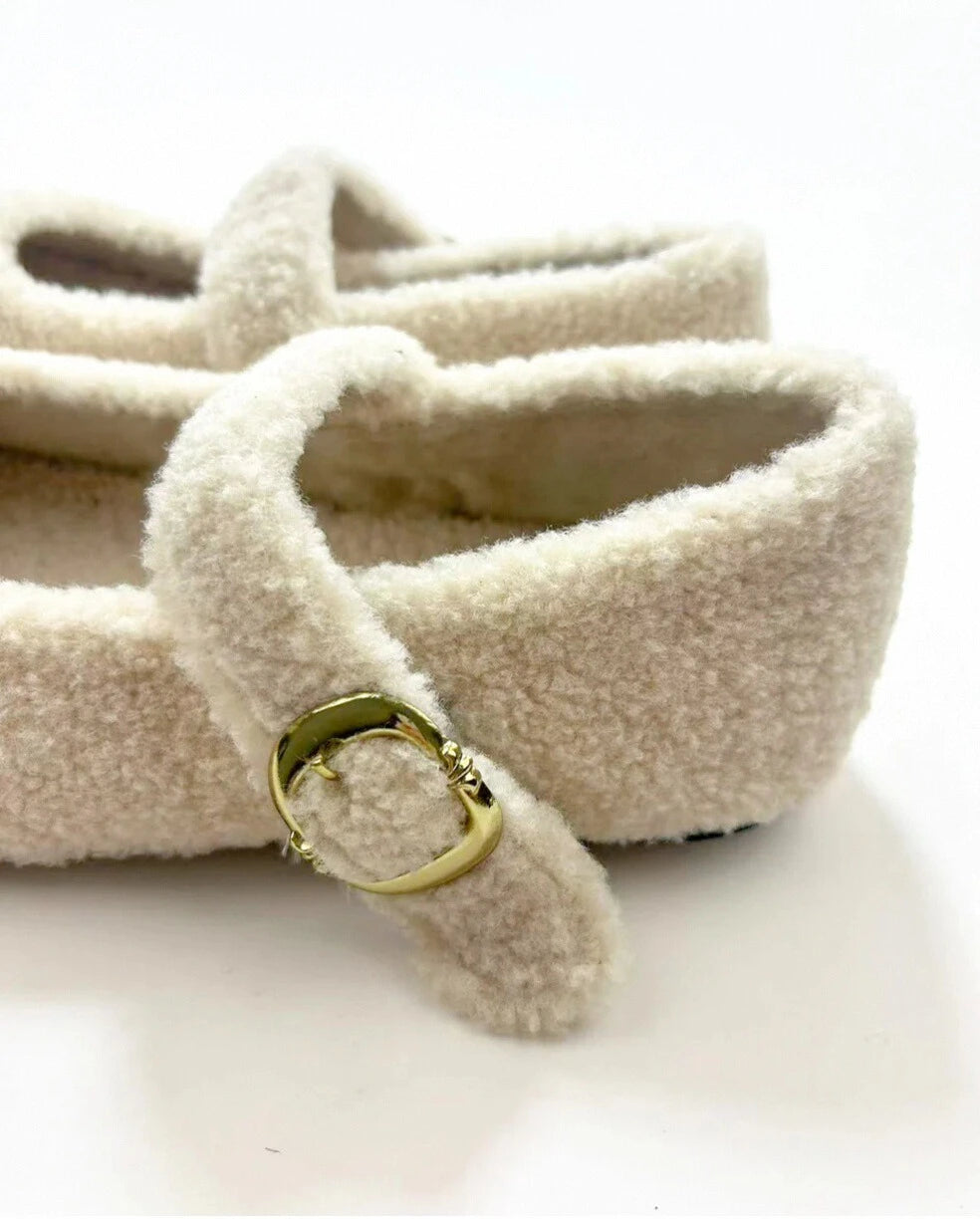Faux Fur Mary Jane Flats