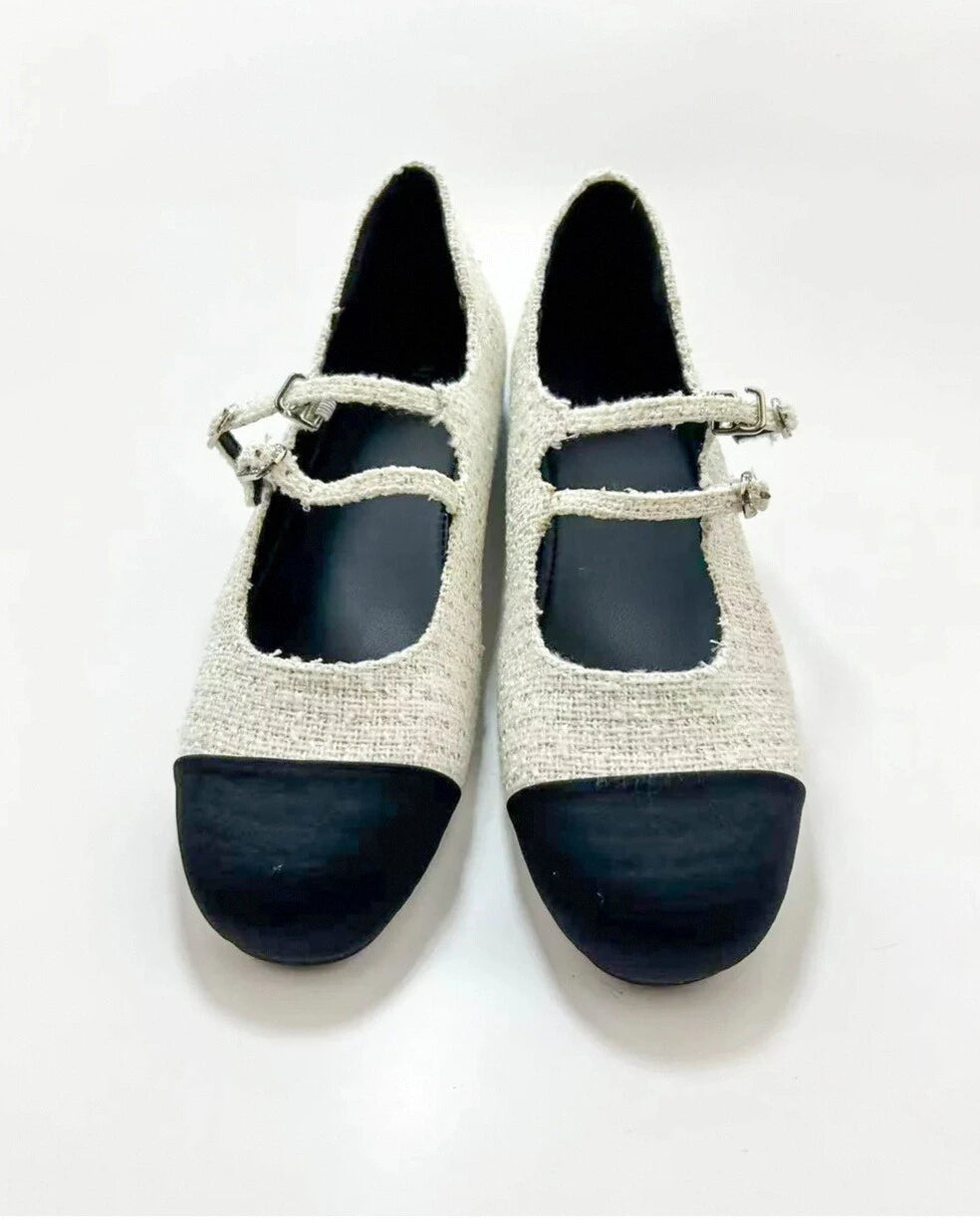 Color Block Double Straps Flats