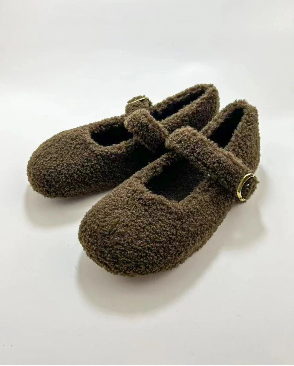 Faux Fur Mary Jane Flats