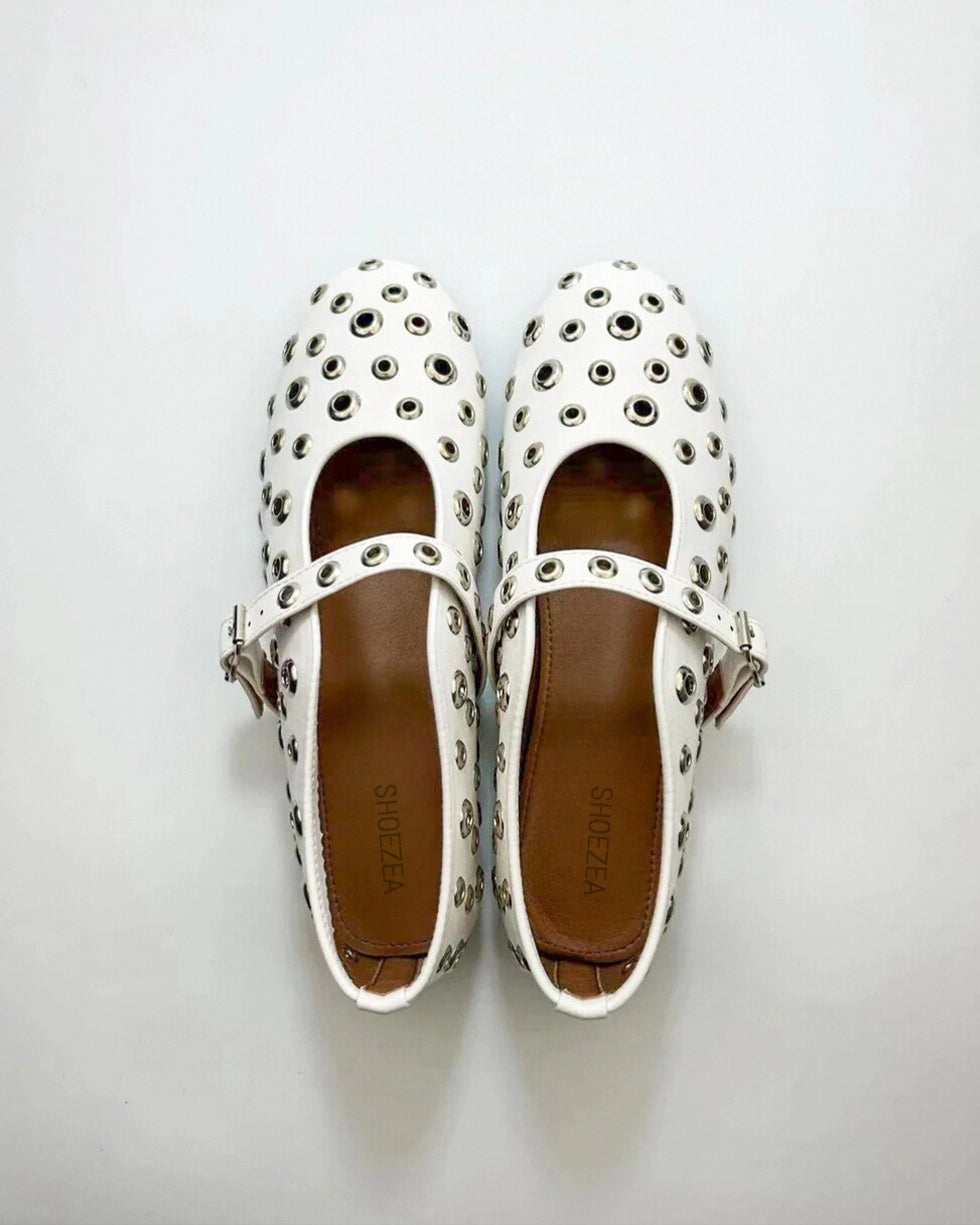 Hollow Out Studs Ballet Flats
