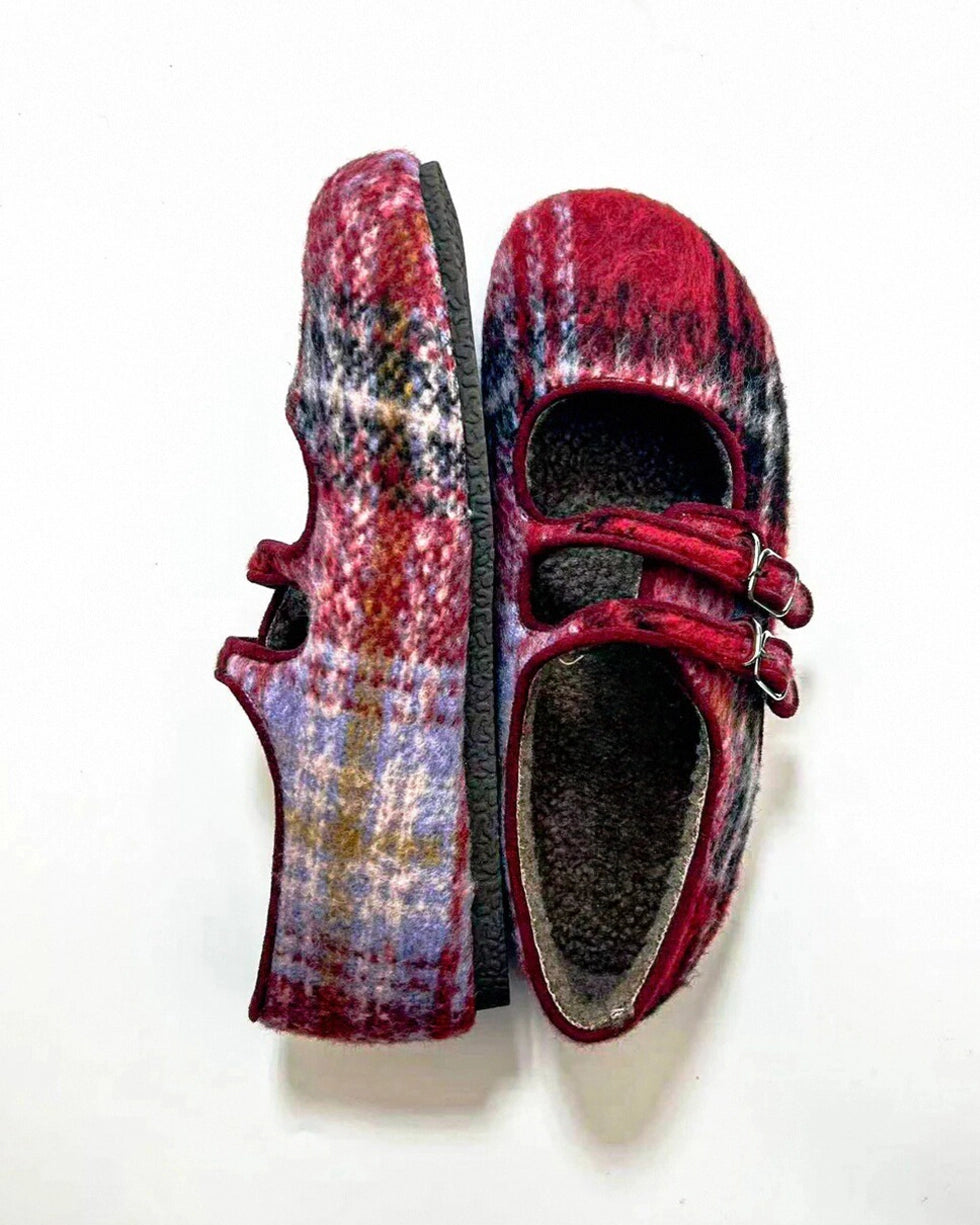 Faux Fur Lattice Double Straps Flats