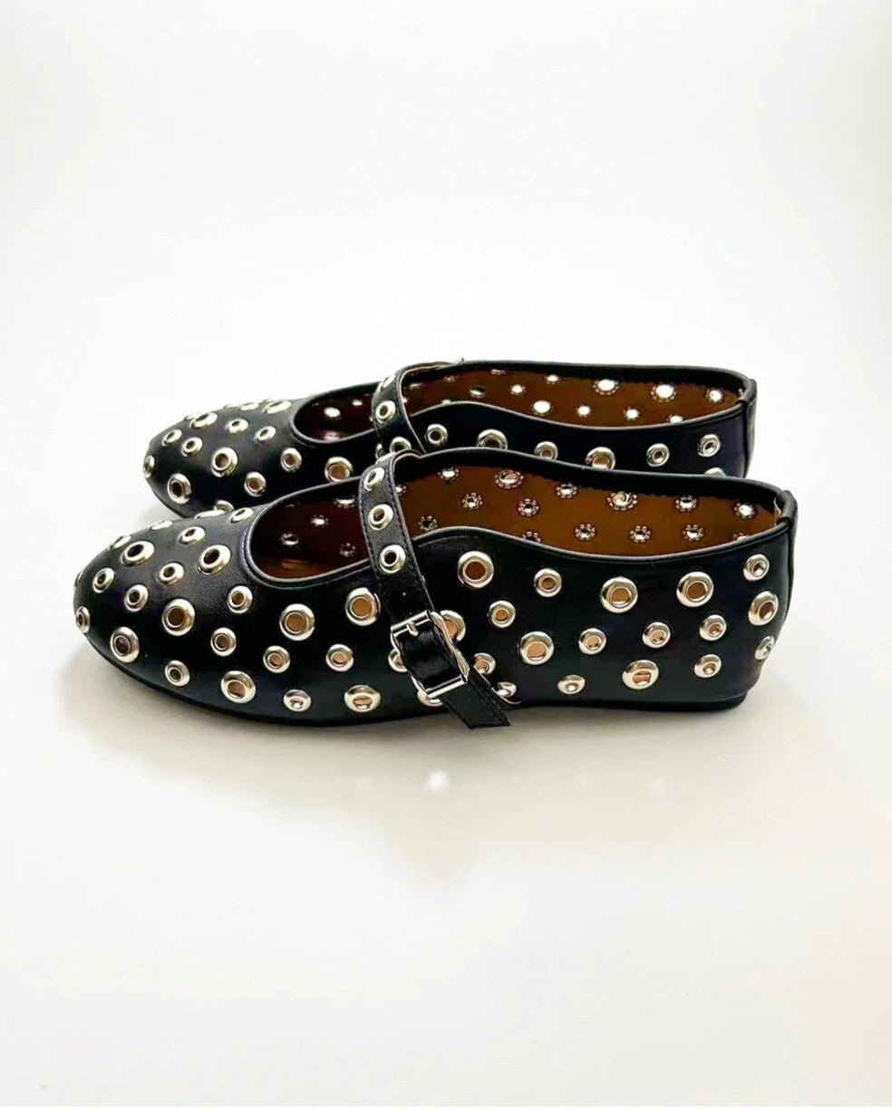Hollow Out Studs Ballet Flats