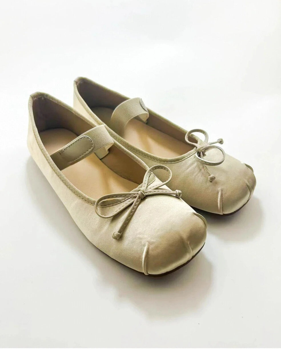 Satin Bow Tie Ballet Flats