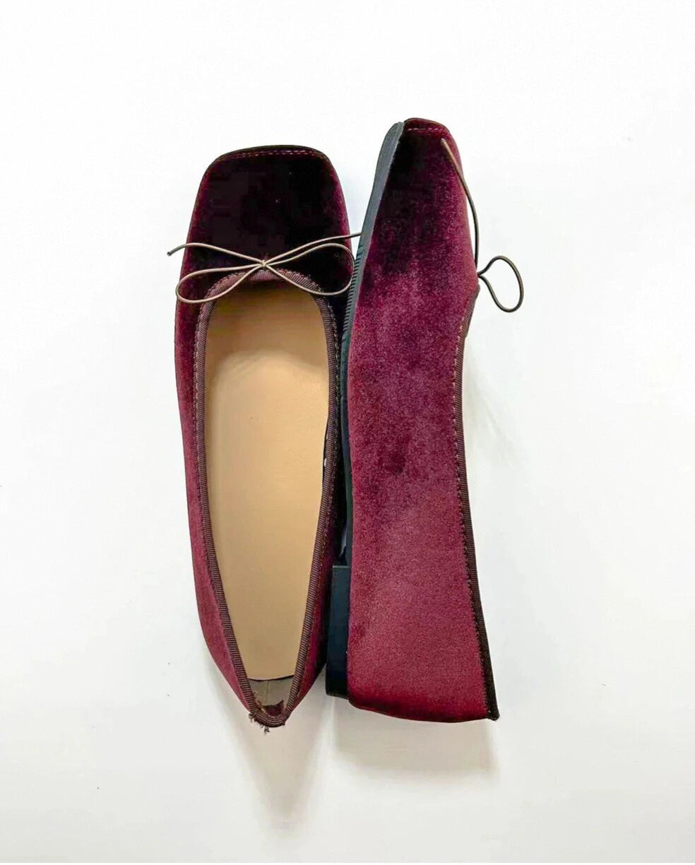 Suede Plain Toe Ballet Flats