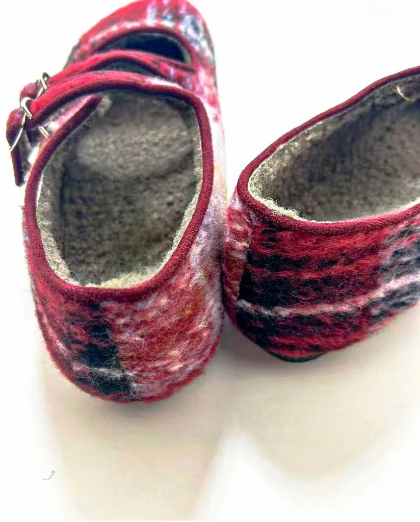 Faux Fur Lattice Double Straps Flats