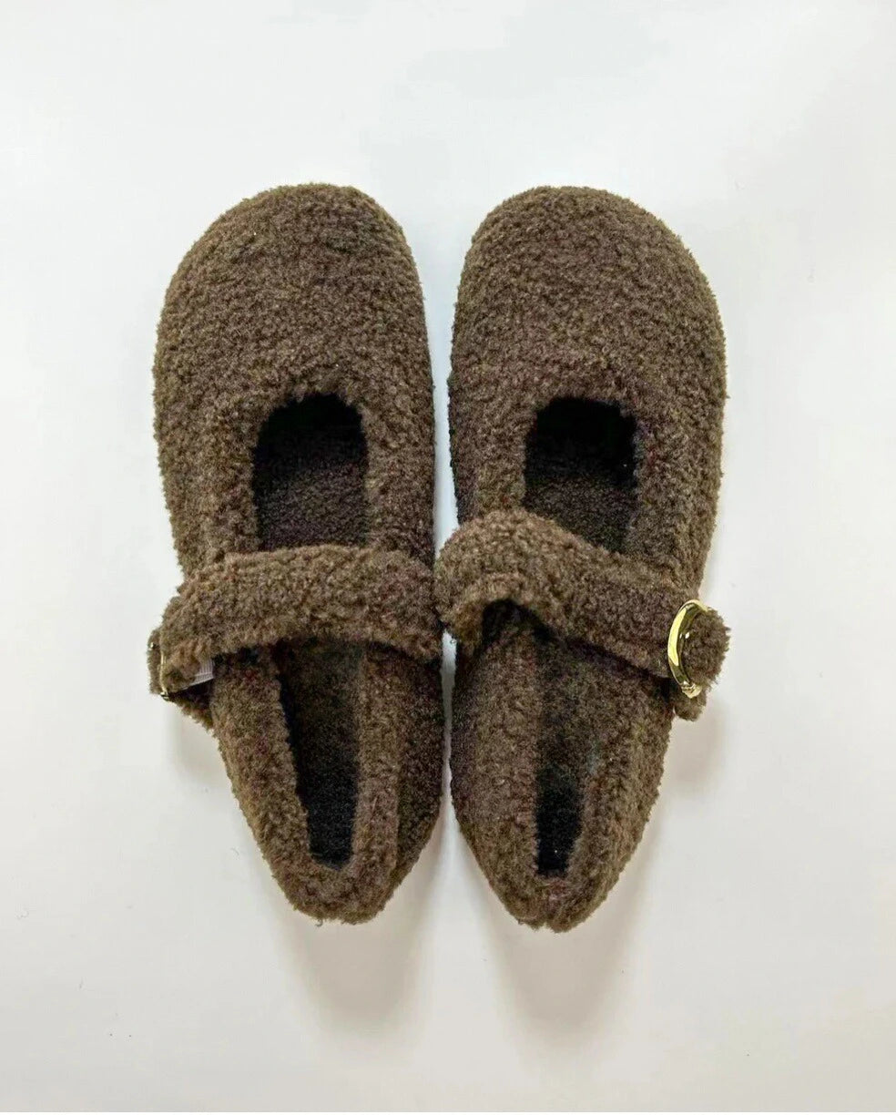 Faux Fur Mary Jane Flats