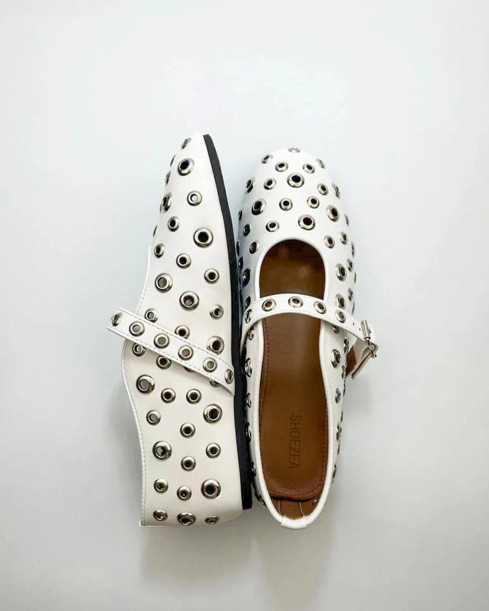 Hollow Out Studs Ballet Flats