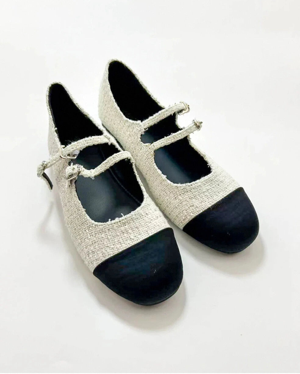 Color Block Double Straps Flats