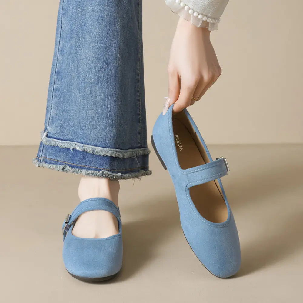 Shoezea French Mary Jane Ballet Flats – Soft Suede Round Toe Shoes