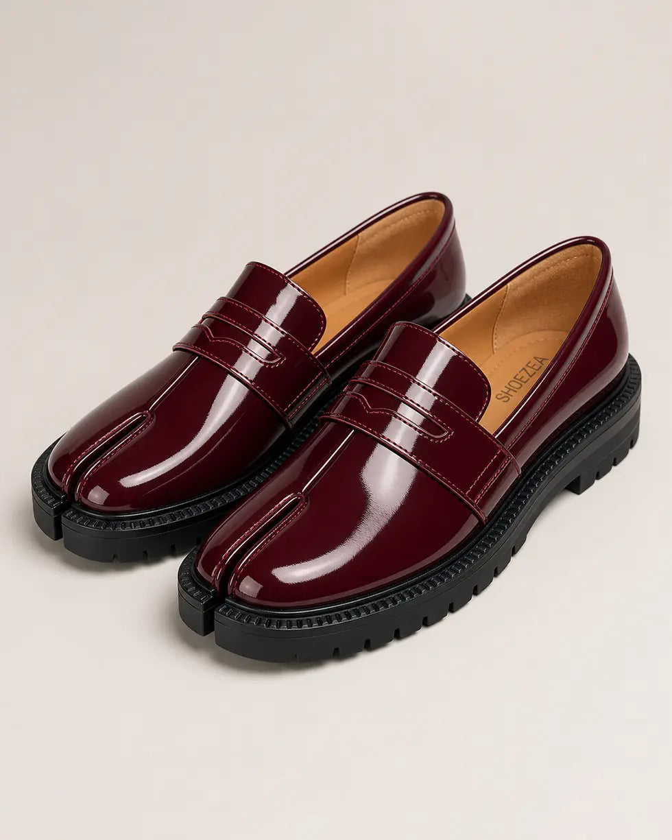 Shoezea Split-Toe Tabi Loafers with Chunky Block Heel