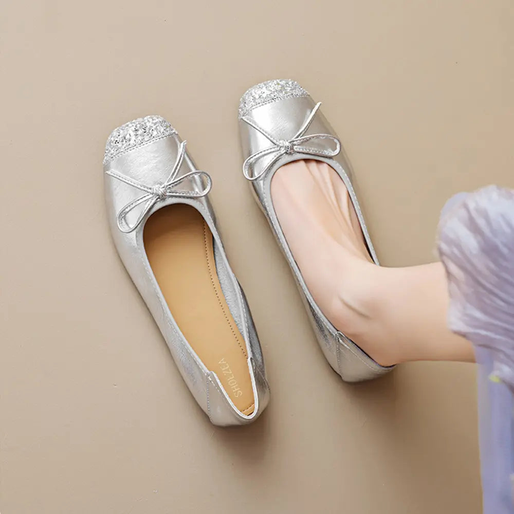 Shoezea Bow Ballet Flats for Women – Soft Sole Square Toe Slip-On Shoes