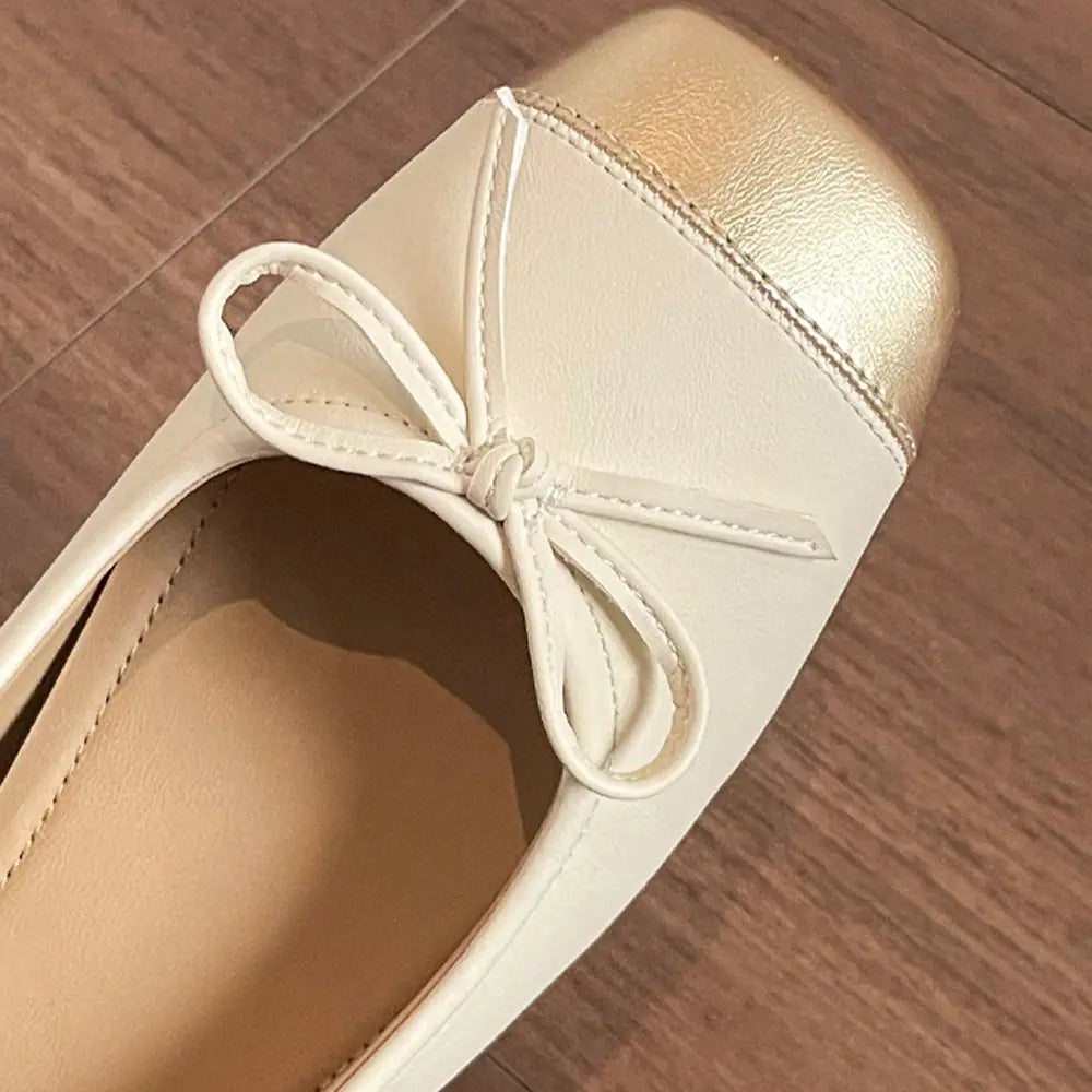 Shoezea Square Toe Ballet Flats – Women’s Hidden Heel Bow Flats