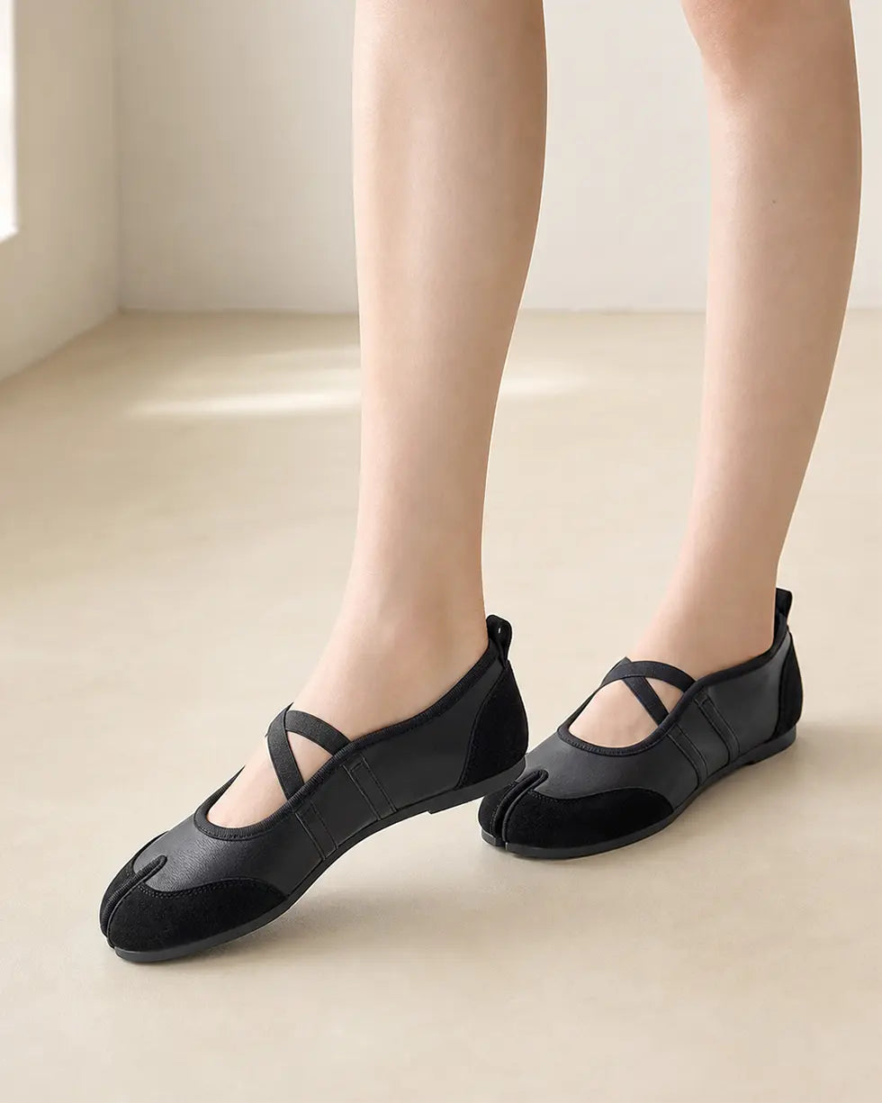 Shoezea Split-Toe Tabi Ballet Sneakers with Crisscross Straps