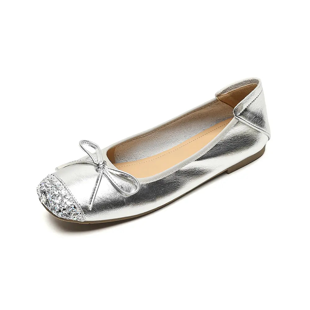 Shoezea Bow Ballet Flats for Women – Soft Sole Square Toe Slip-On Shoes