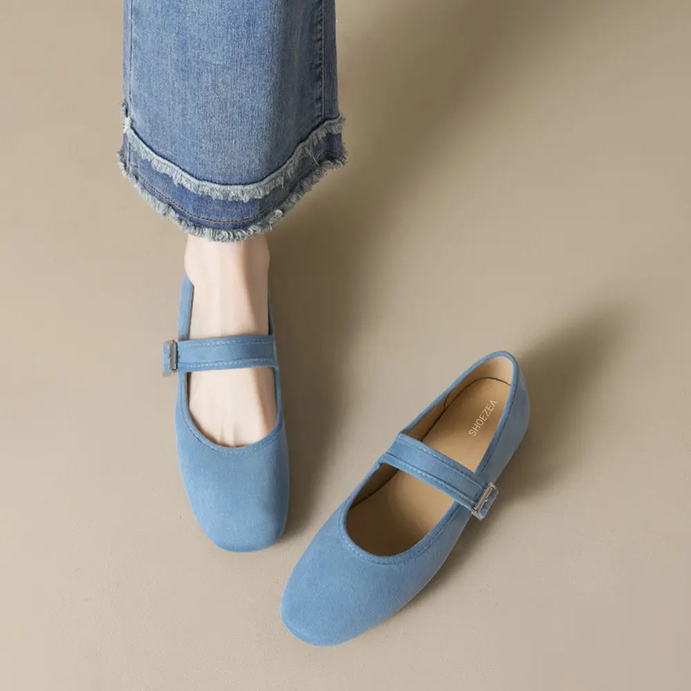 Shoezea French Mary Jane Ballet Flats – Soft Suede Round Toe Shoes