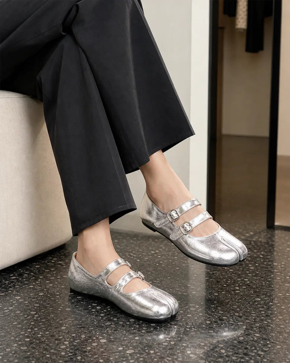 Shoezea Women’s Split-Toe Tabi Ballet Flats with Double Adjustable Straps