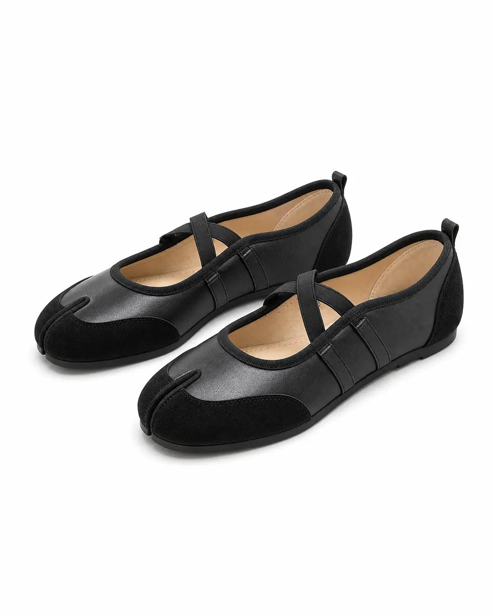 Shoezea Split-Toe Tabi Ballet Sneakers with Crisscross Straps