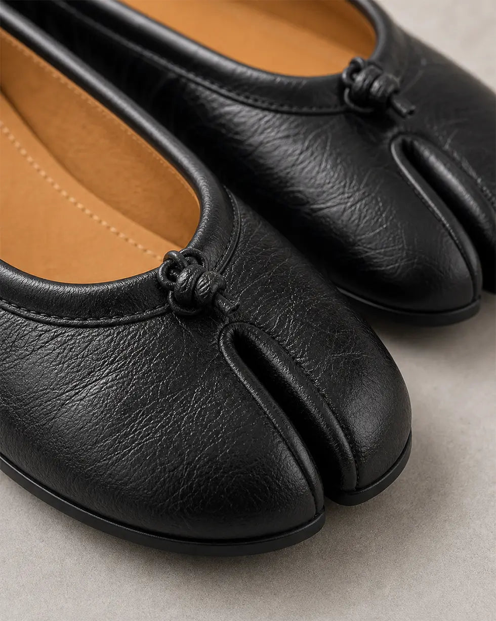 Shoezea Split-Toe Tabi Ballet Flats with Soft Ruched Design