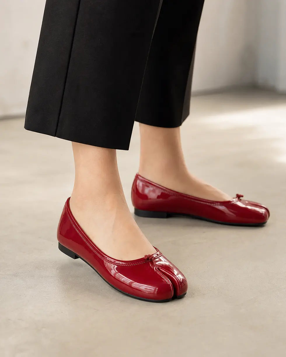Shoezea Patent Leather Split-Toe Tabi Ballet Flats with Glossy Finish