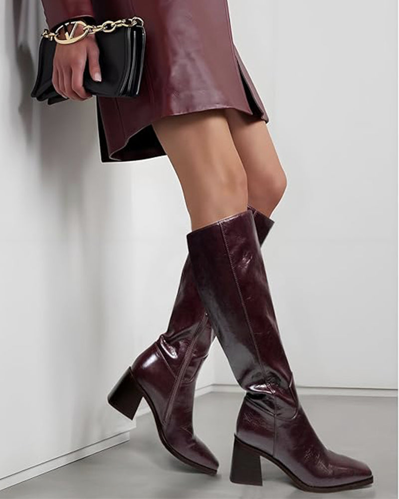 Shoezea Women's Knee High Boots Chunky Heel Square Toe Tall Boots