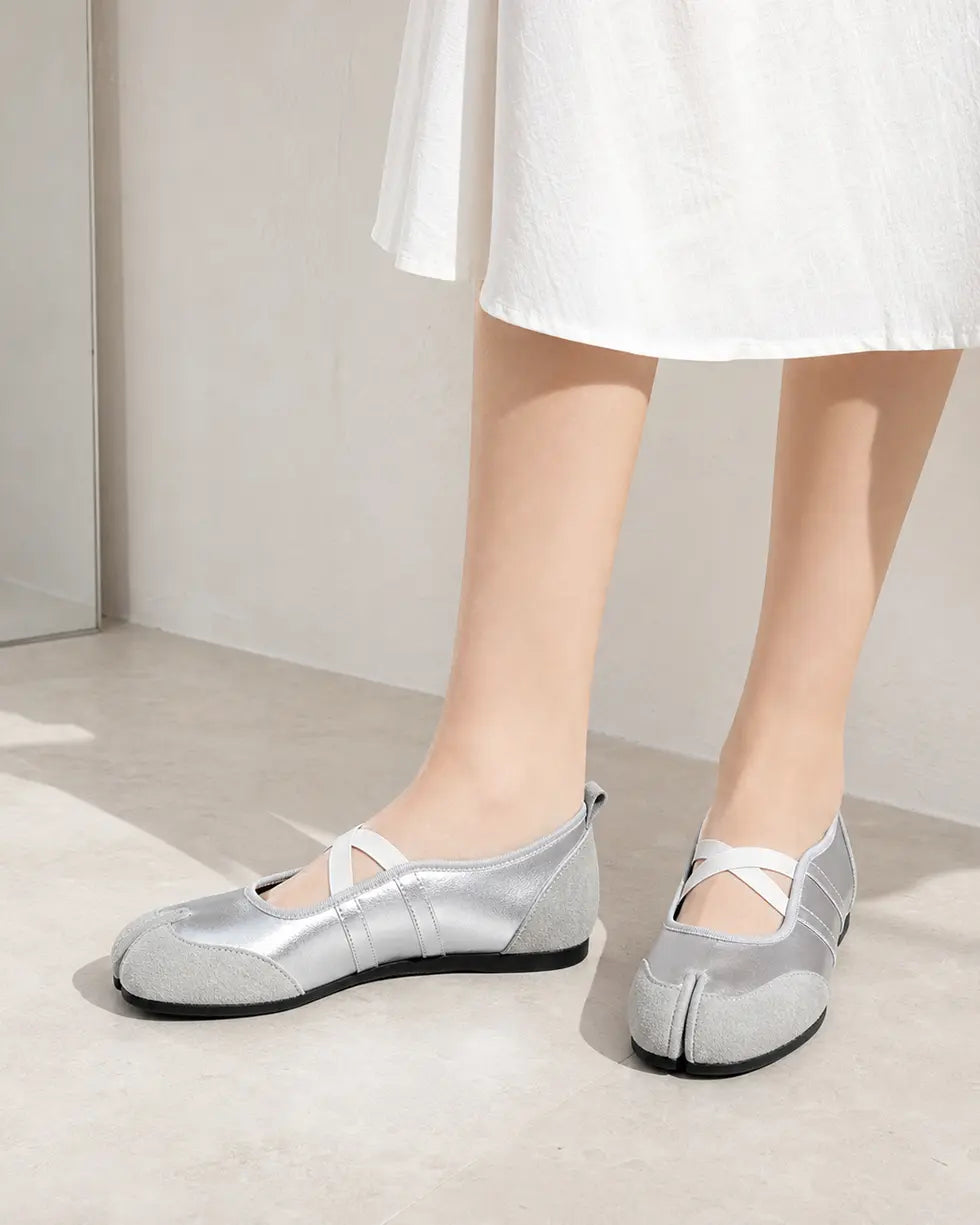 Shoezea Split-Toe Tabi Ballet Sneakers with Crisscross Straps