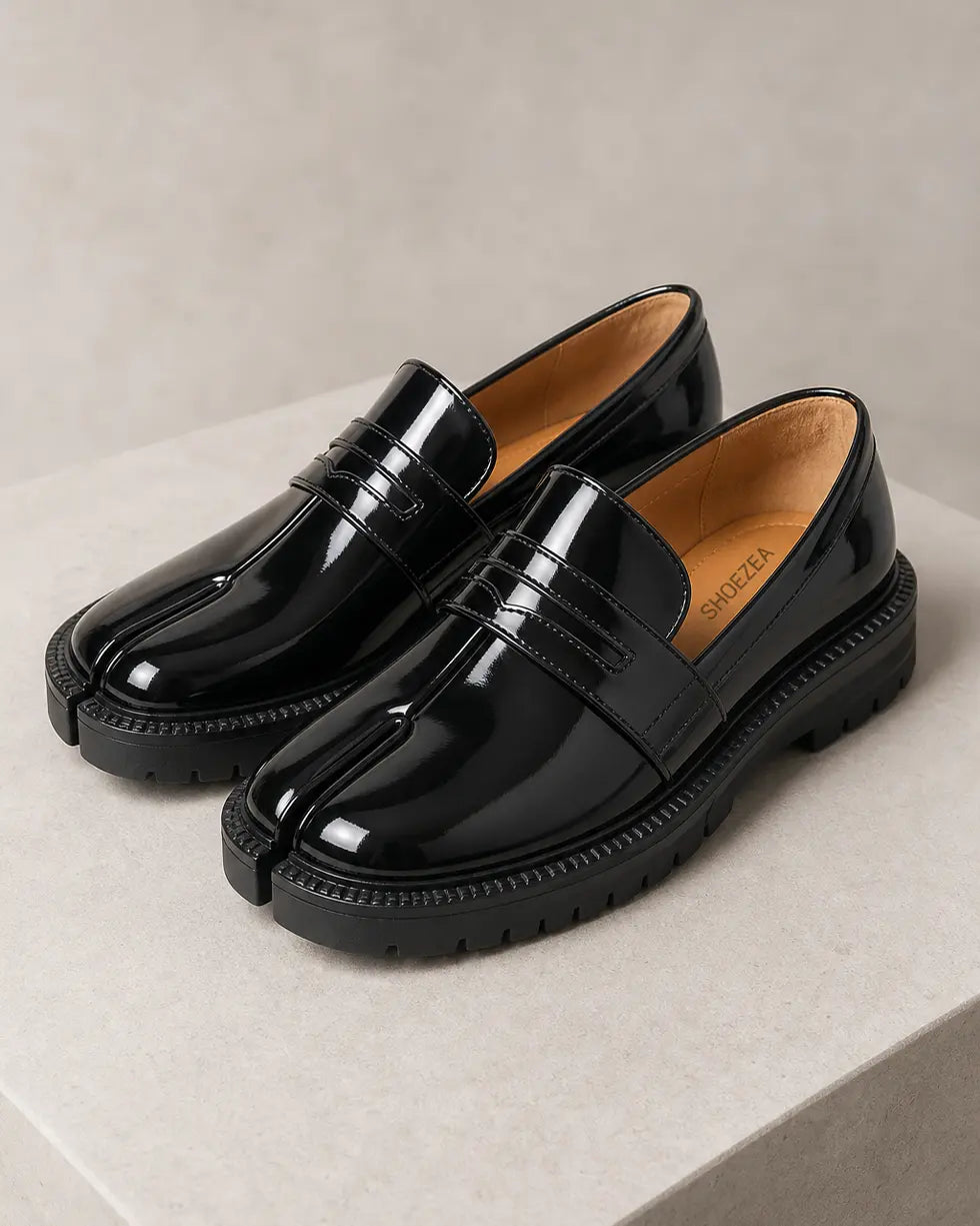 Shoezea Split-Toe Tabi Loafers with Chunky Block Heel