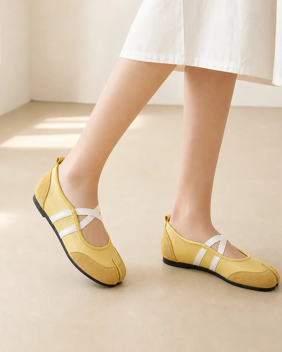 Shoezea Split-Toe Tabi Ballet Sneakers with Crisscross Straps